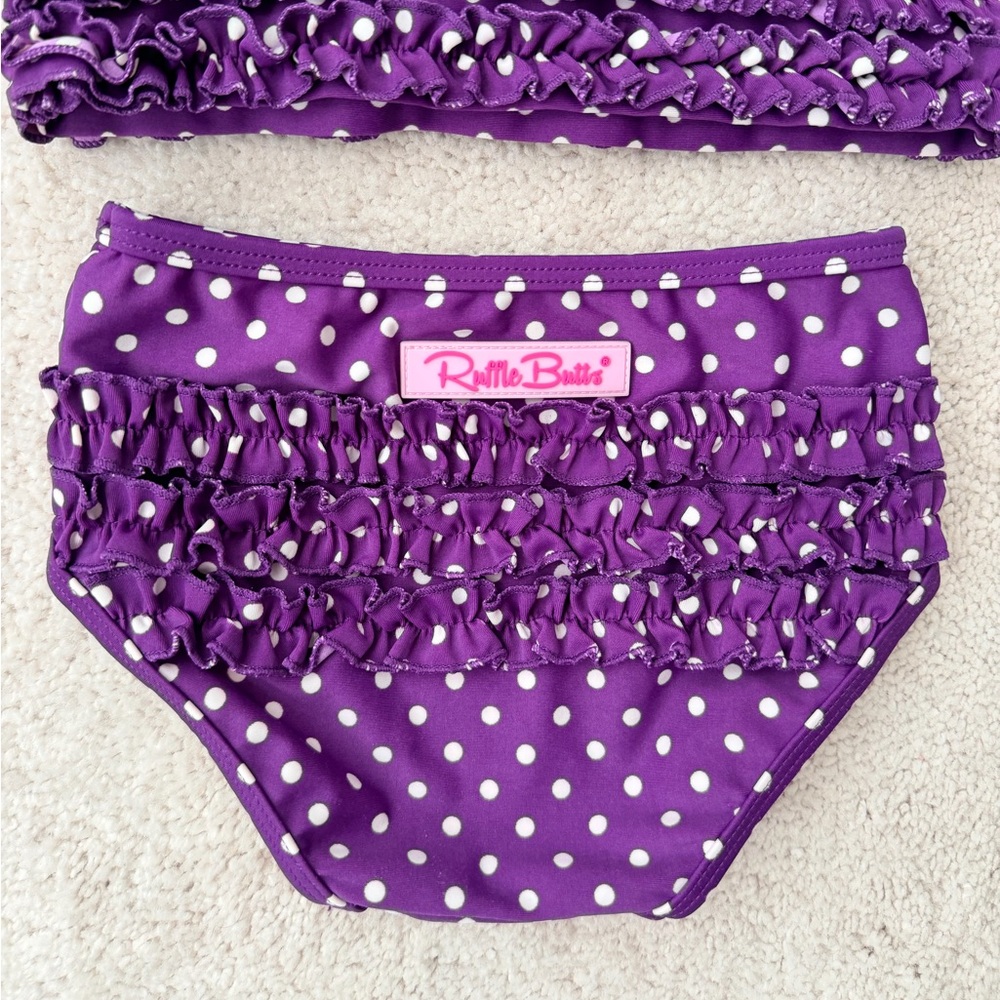 Ruffle Butts Purple Polka Dot Rashguard Set - Picture 8 of 12